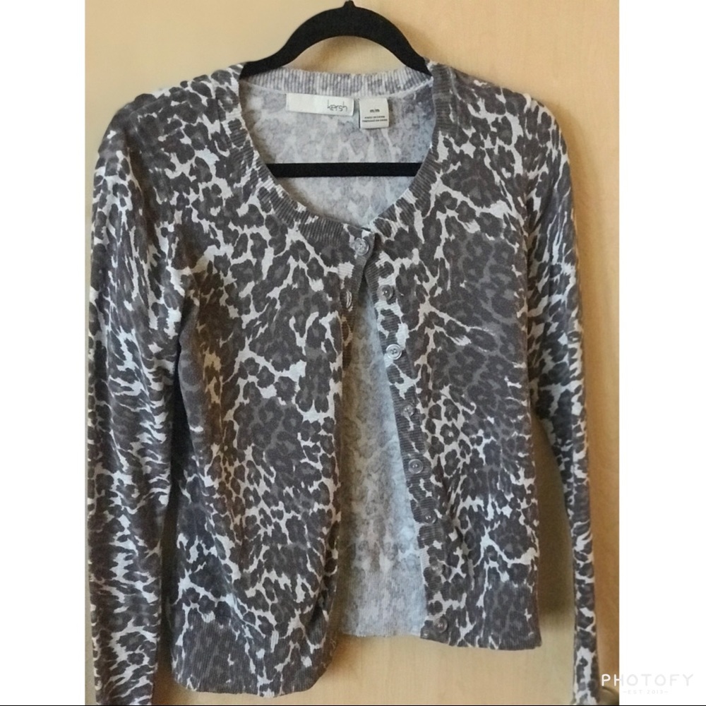 Gray leopard print button down cardigan